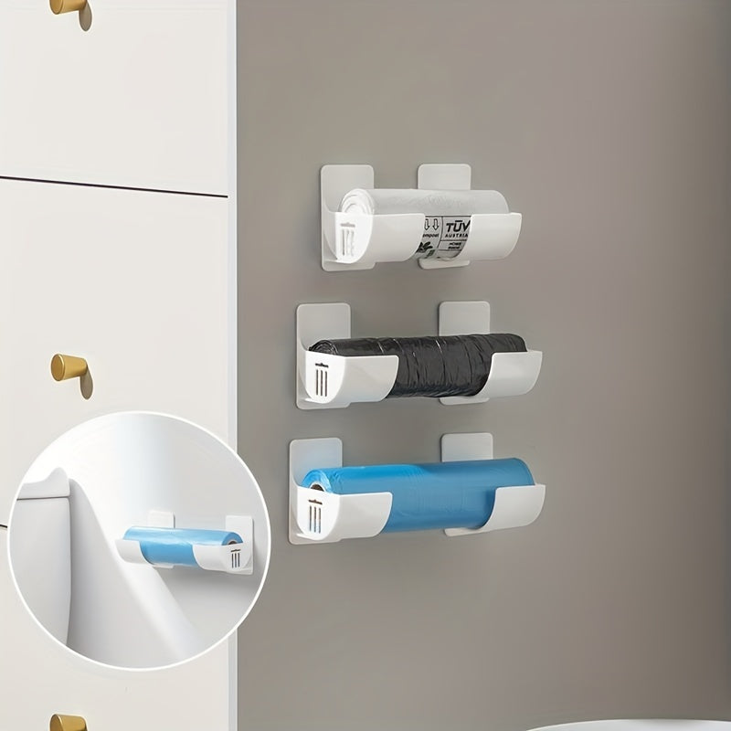 Juego de 4 estantes de almacenamiento para cocina autoadhesivos y montados en la pared para film transparente, bolsas de basura y paraguas