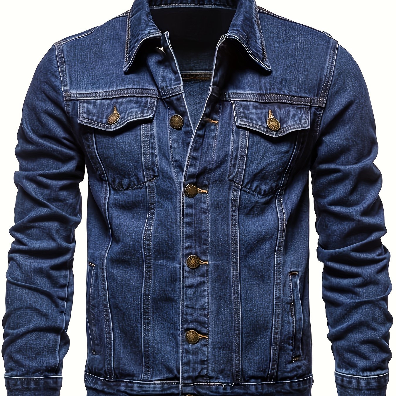 Men's Denim Jacket Casual Street Style Woven Non-Stretch Long Sleeve with Pockets