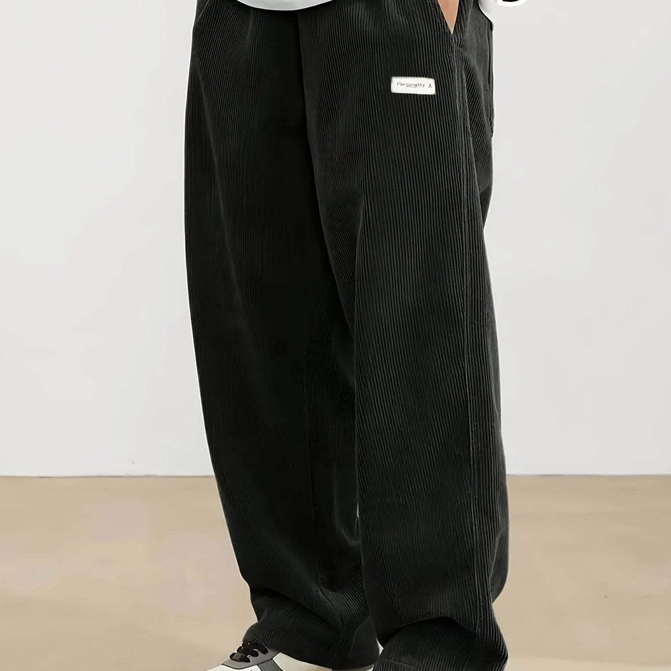 Pantalones de pana de talla grande para hombre con detalle de bolsillo y estampado de letras para otoño e invierno