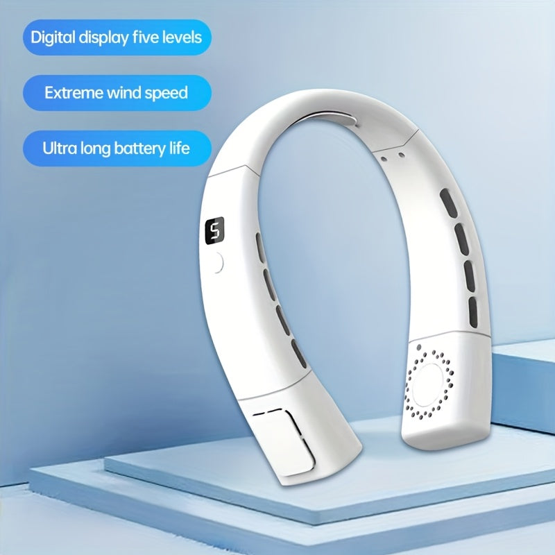 Hands-Free Neck Fan with LED Display, Rechargeable Bladeless Personal Cooling