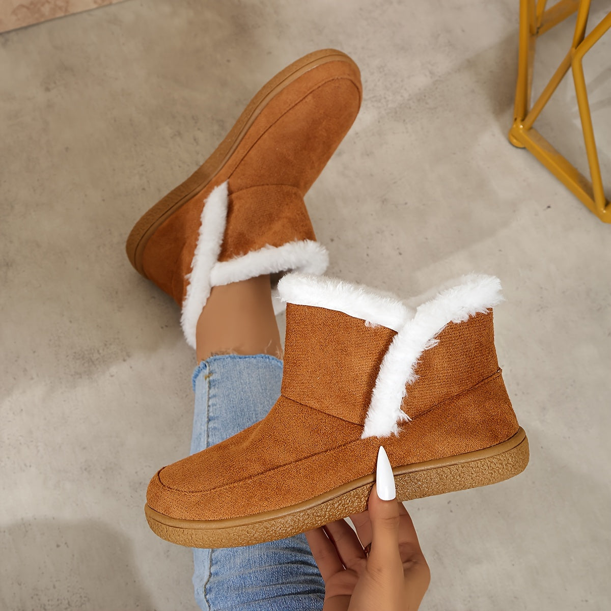 Women's Winter Plush Lined Slip-On Ankle Boots with Rubber Sole
