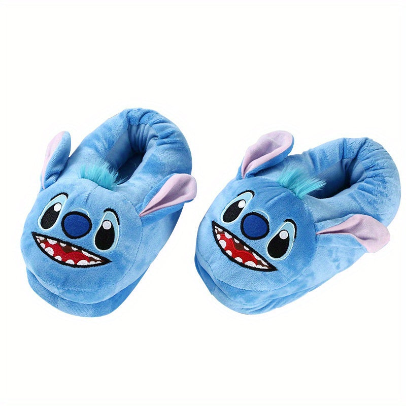 Unisex Plush Corduroy Slippers Warm Indoor Footwear Blue Cartoon