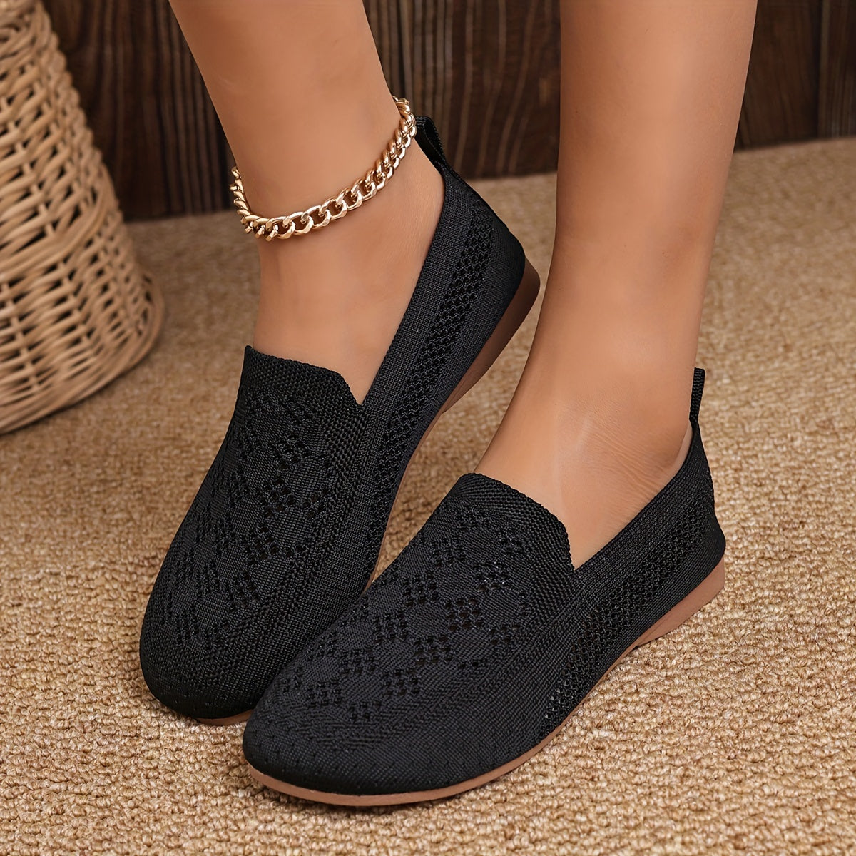 Women's Knit Slip-On Casual Flats Lightweight Breathable Shoes
