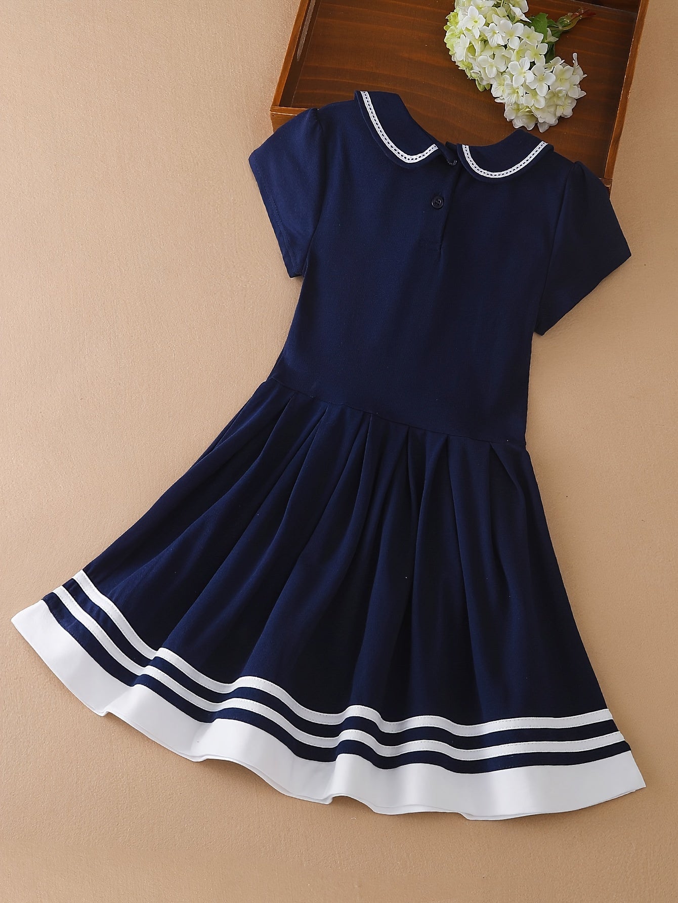 Girls Cotton Short Sleeve Dress with Collar for Summer Party and Gift