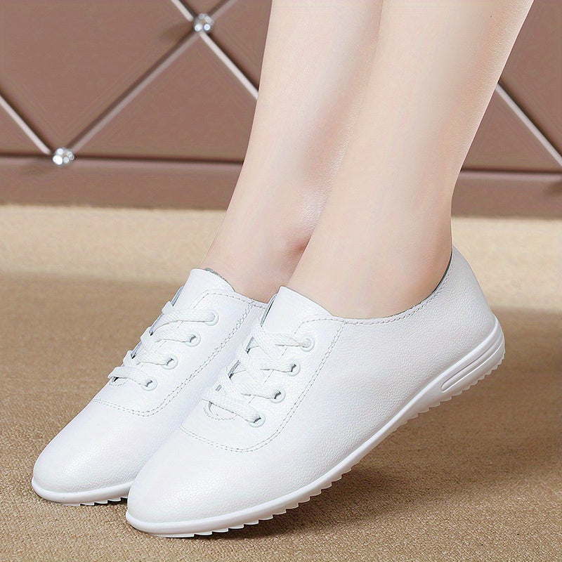 Women's Lightweight Solid Color Lace-Up Flat Shoes for Casual Walking