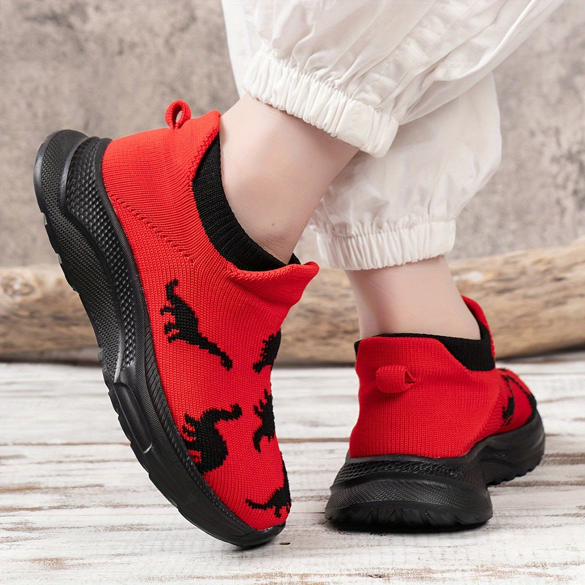 Kids' Sneakers Boys Girls Slip-On Casual Sports Embroidered Dinosaur Spider Thick Sole