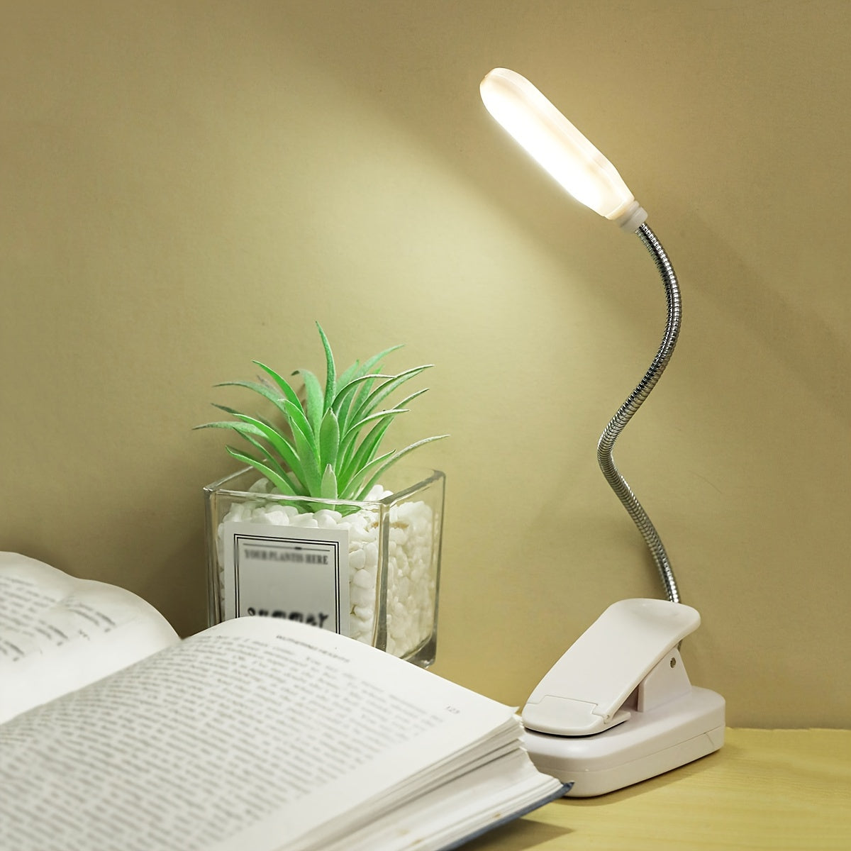 White LED Book Light with Adjustable Arm and Clip for Reading at Night