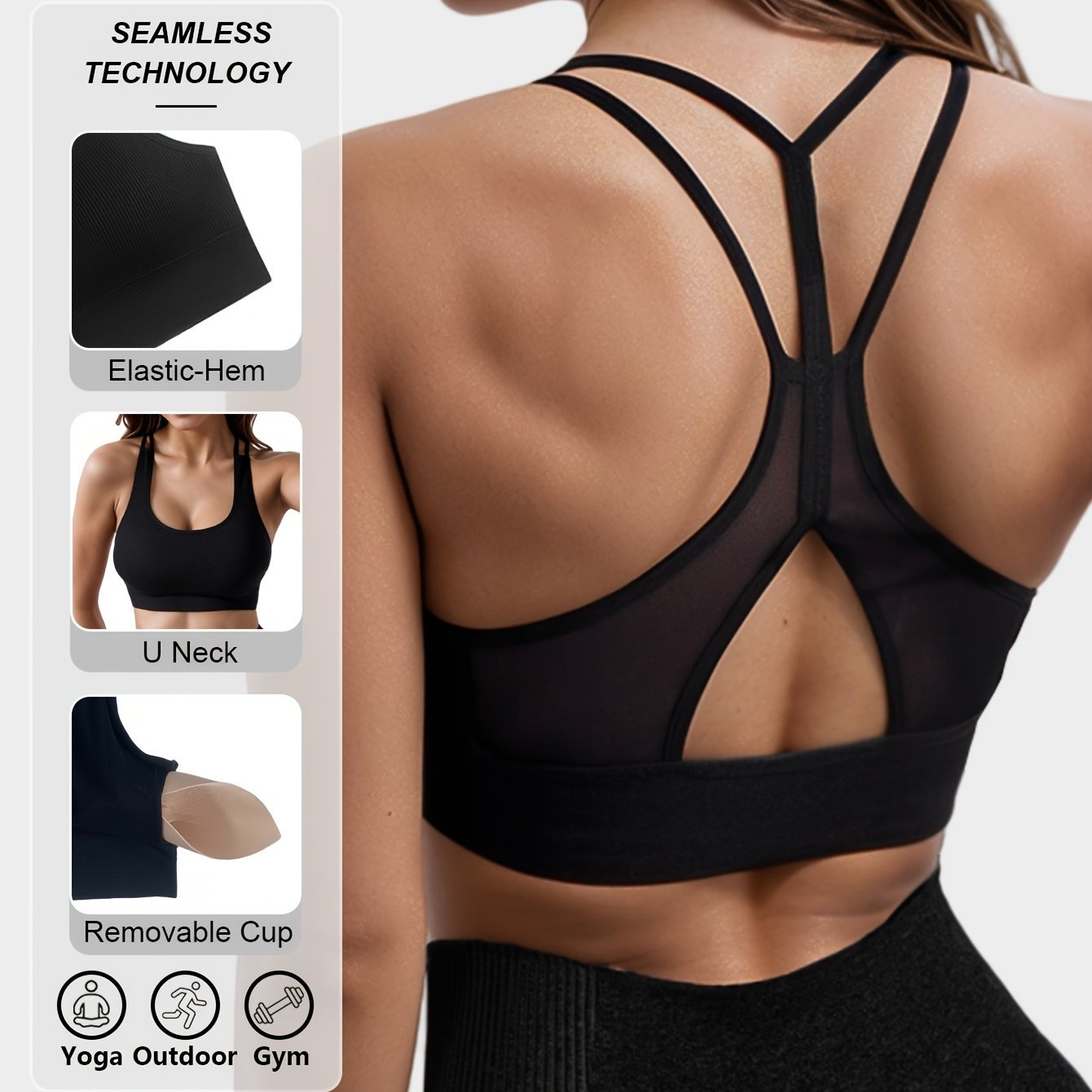 High-Elastic Sports Bra Seamless Yoga Tank Top Breathable Mesh Double Shoulder