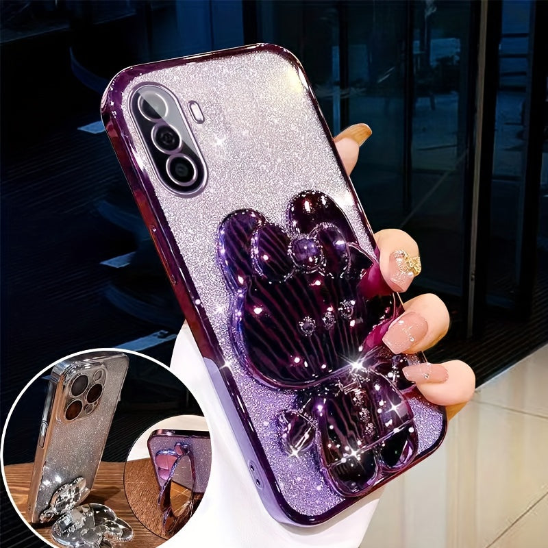 Luxury Gradient Glitter Rabbit Stand Silicone Phone Case for Samsung A Series