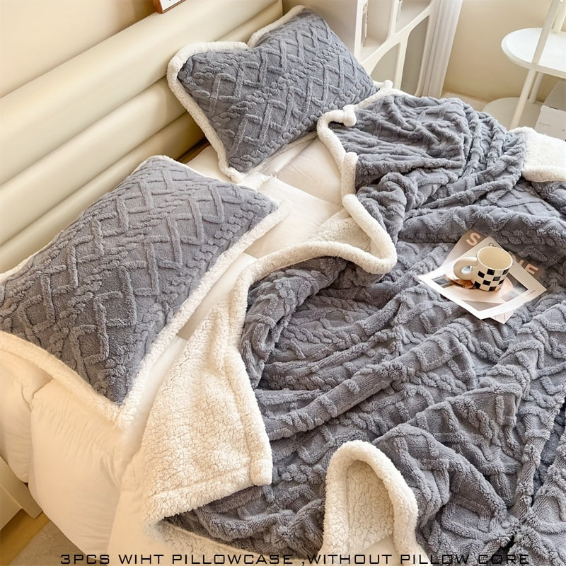 Double-Sided Taffeta Blanket Set with Matching Pillowcases for Winter Sofa Bed Living Room