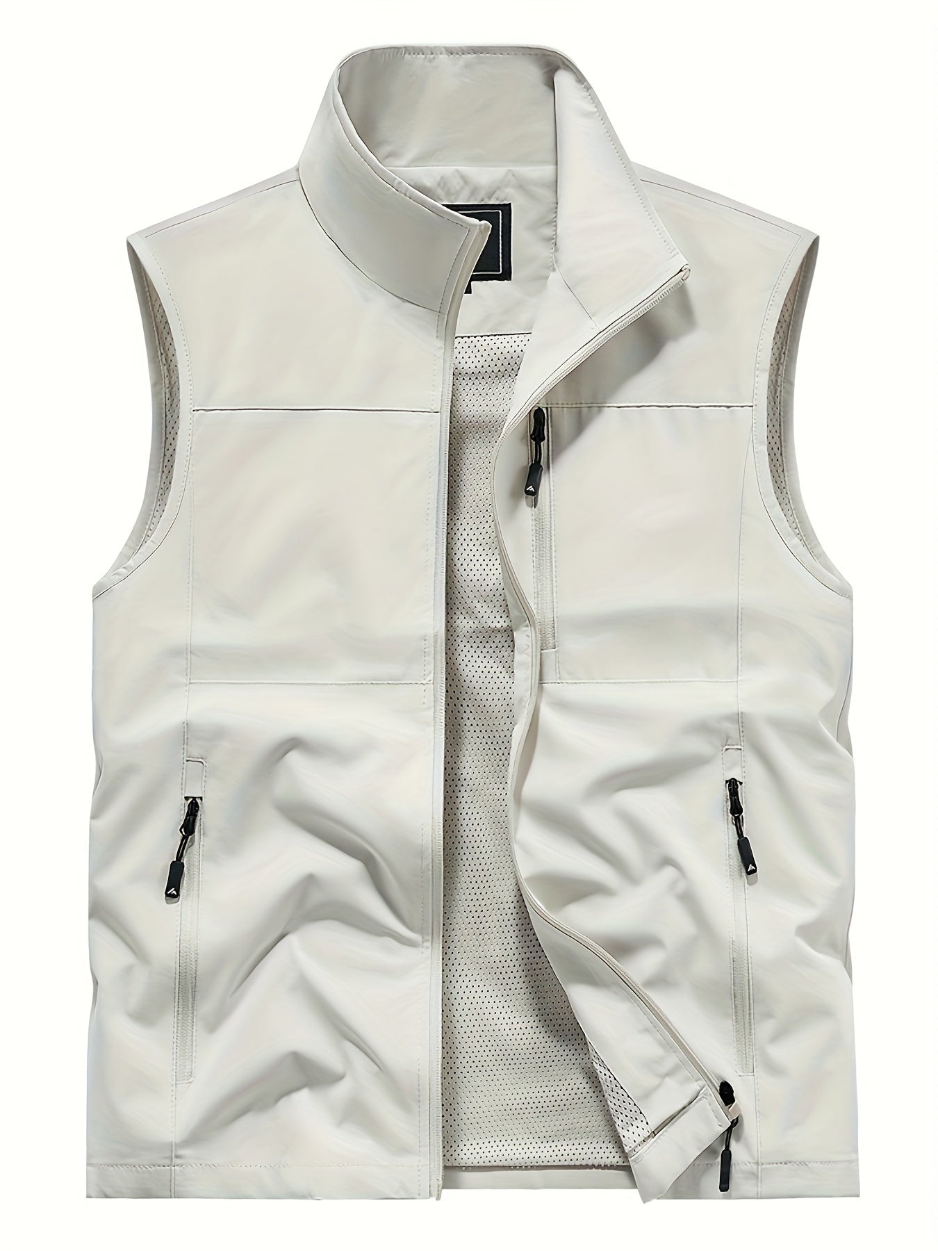 Men's Polyester Sleeveless Vest Black Multi-Pocket Zipper Casual Spring Fall Outdoor