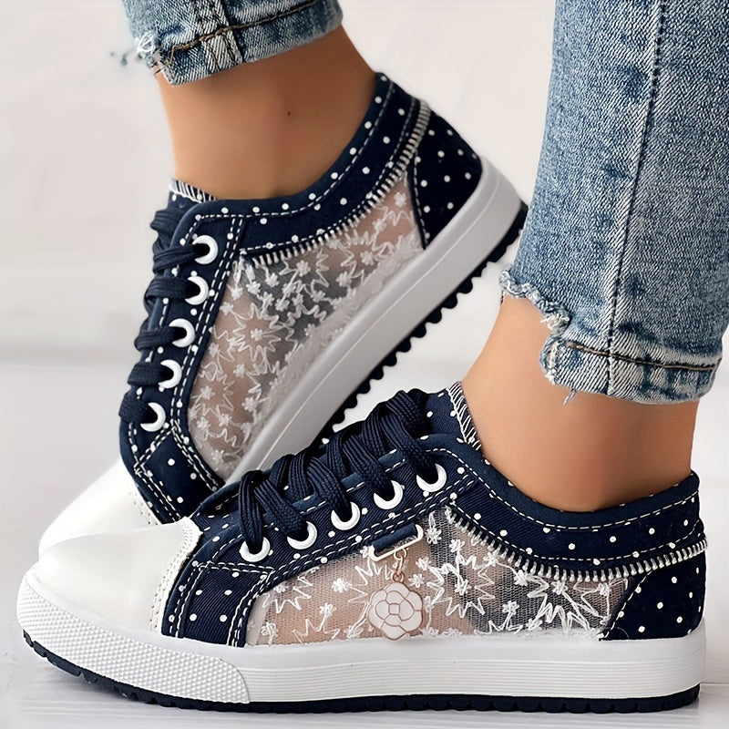 Women's Floral Mesh Synthetic Casual Sneakers Breathable Low-Top Lace-Up