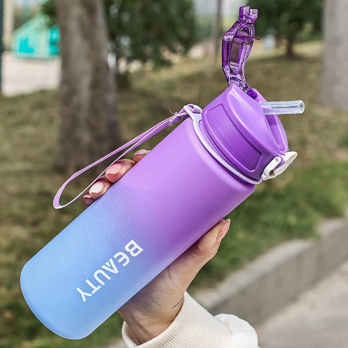 Frosted Plastic Water Bottle with Scale for Outdoor Sports and Office Use