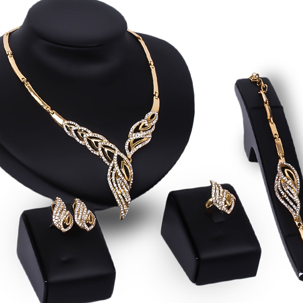 Ayollar uchun to'y bezaklari uchun haddan tashqari kattalashtirilgan barg zargarlik to'plami