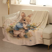 Cartoon Bunny Printed Blanket Soft Knit Polyester Coral Fleece Cozy Warm for Kids and Adults