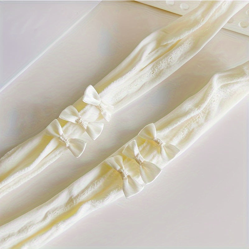 Girls' Kids Tights Spring Summer Thin Style Lace Bow Solid Color Knit Fabric