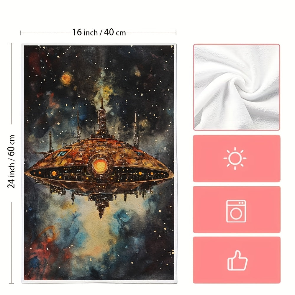 Set of 2 Coastal Spaceship Kitchen Towels 40x60cm Absorbent Polyester