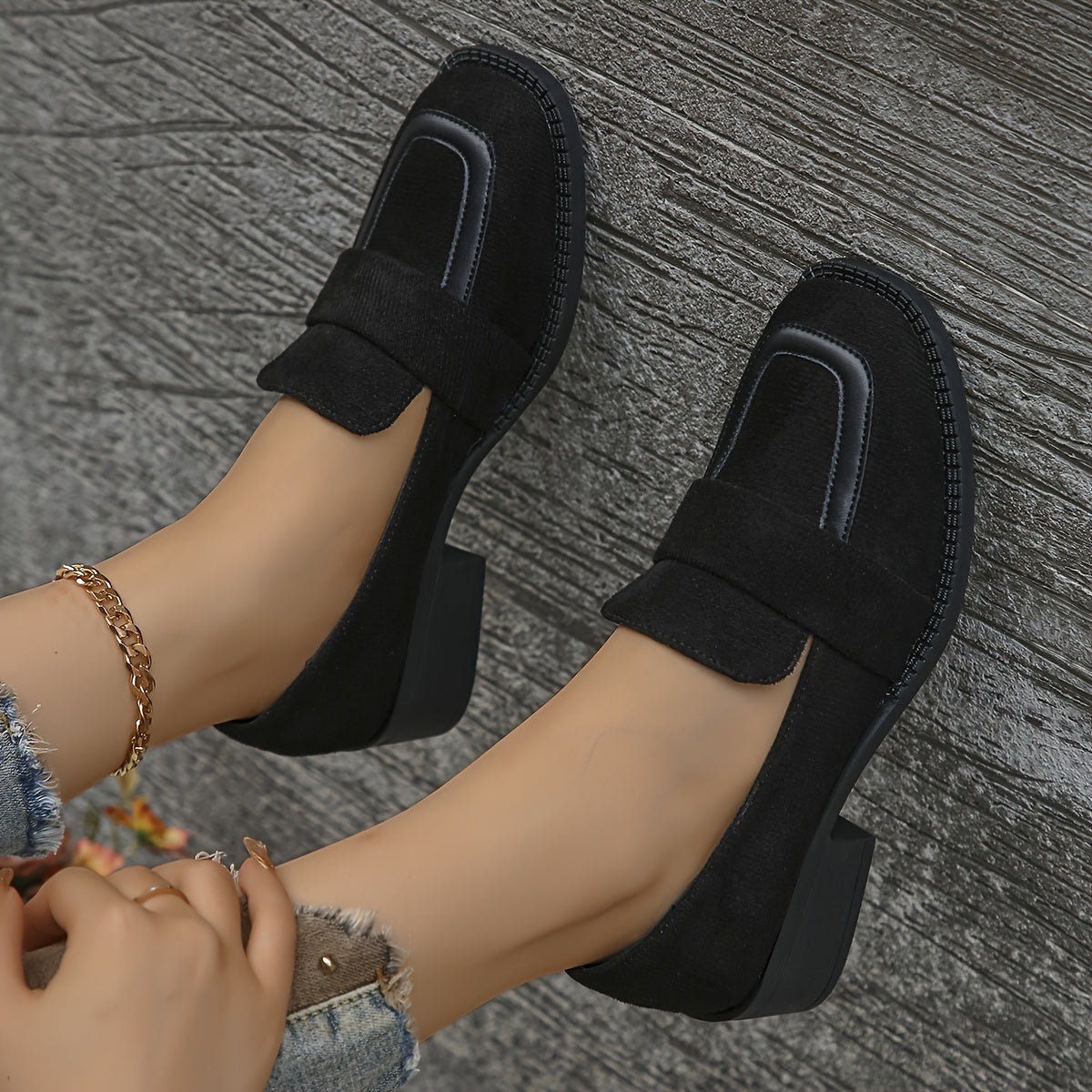 Квадратные носки низкие каблуки рабочие лоферы для женщин в массивном стиле.