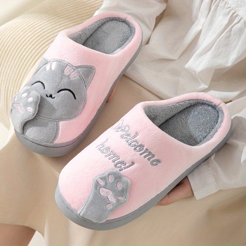 Women's Cozy Cartoon Lucky Cat Slippers for Indoor Autumn Winter