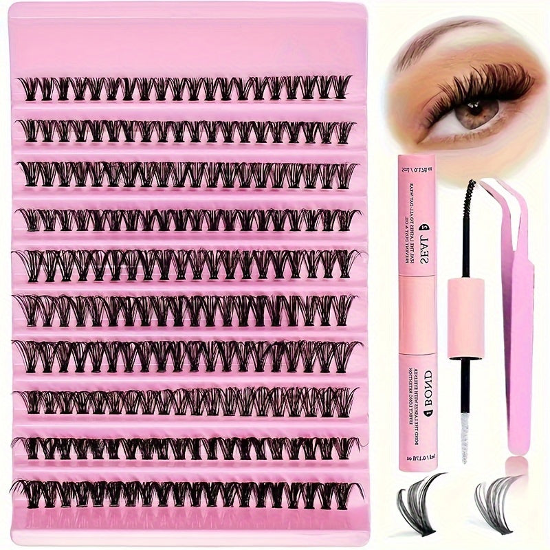 Набор для самостоятельного наращивания ресниц с 800/200 шт. 30D-60D одиночных ресниц смешанной длины 9-16 мм для супер густого эффекта D-изгиба дома, создающий легкий мультяшный вид ресниц.