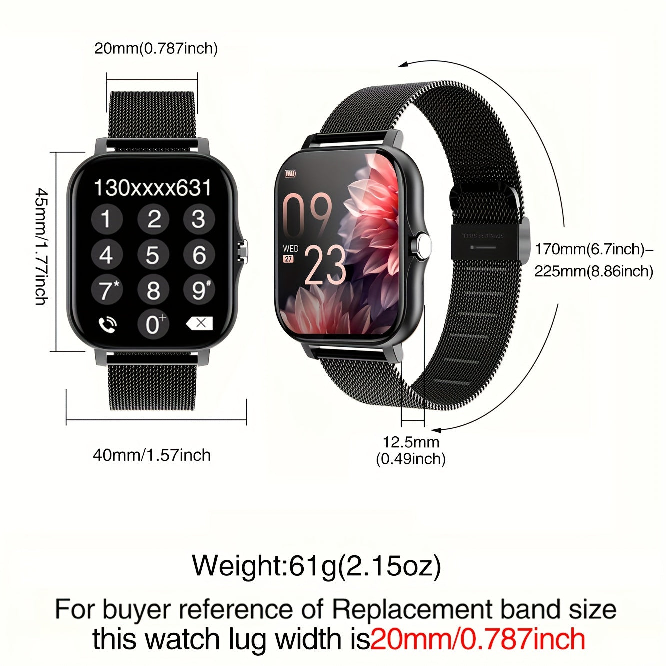 Smart Watch with Touch Screen Call Function Fitness Tracker Zinc Alloy Case Silicone Band