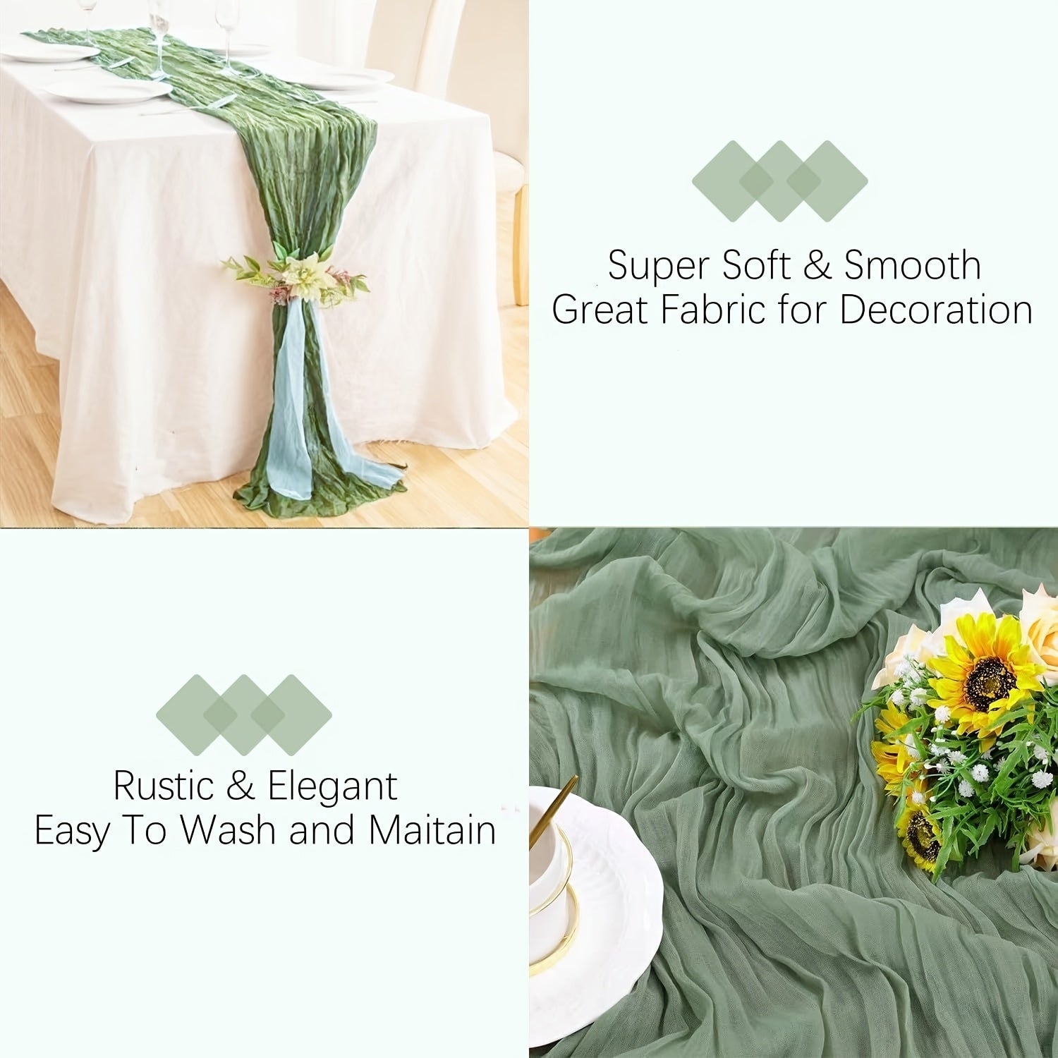 Green Gauze Table Runner for Bohemian Wedding Decor