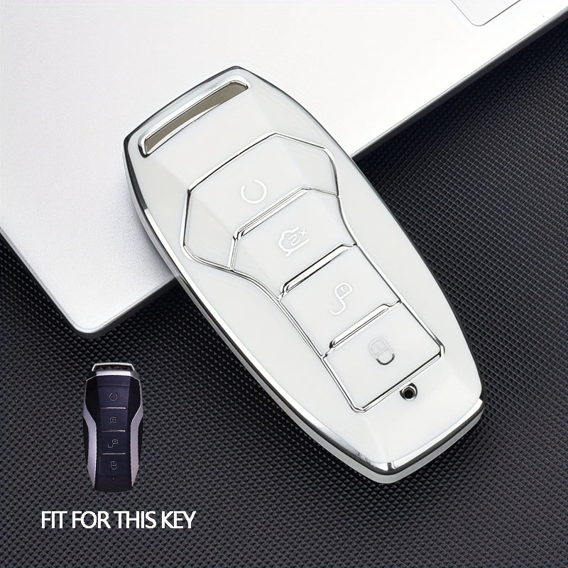 Car Key Fob Cover TPU Silicone 4-Button Remote Key Case with Keychain