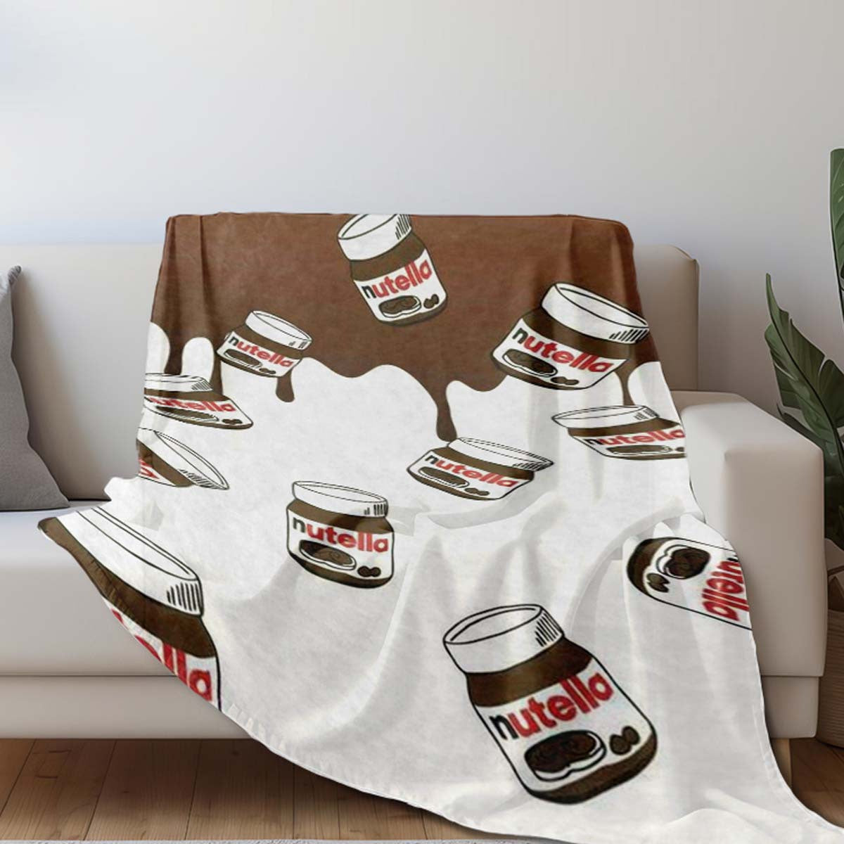 Nutella Pattern Fleece Throw Blanket Digital Print Soft Cozy Sofa Bed Travel