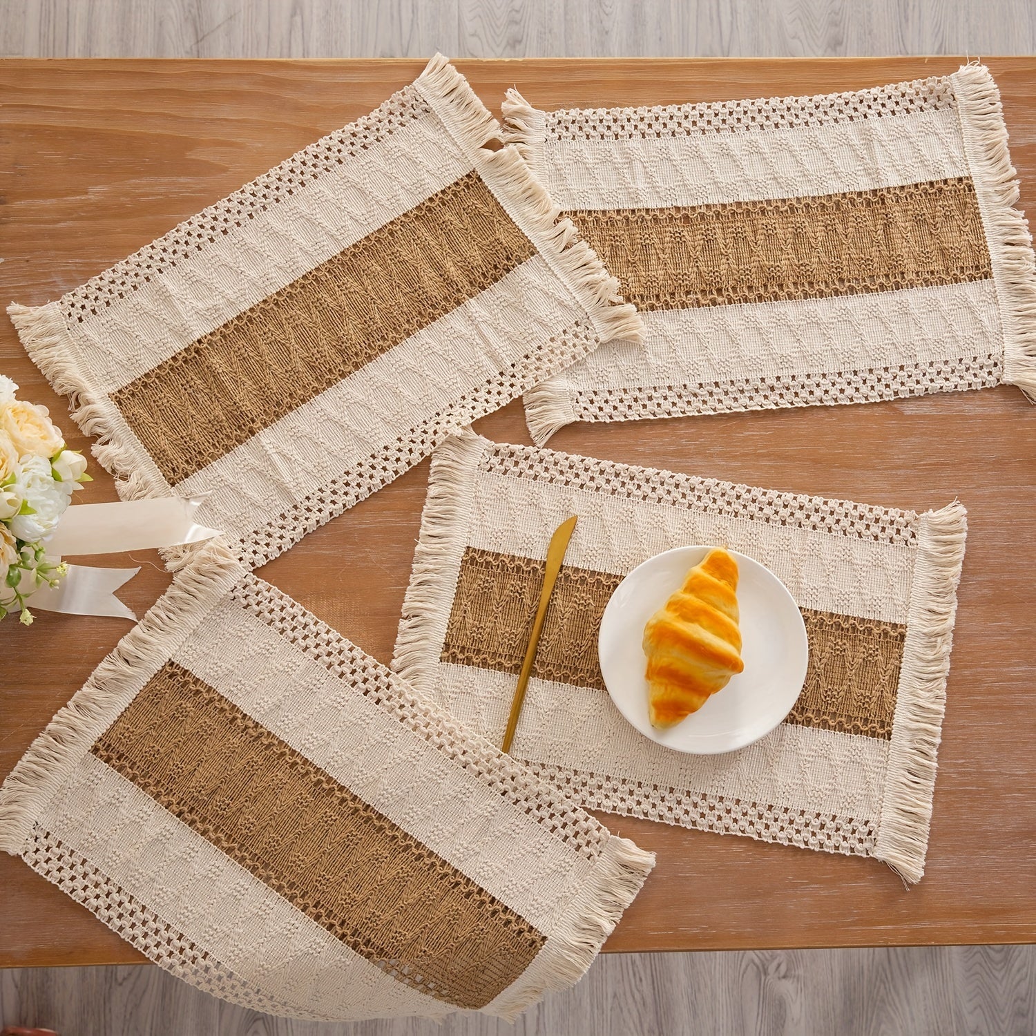 Set of 4 Boho Style Placemat Sets for Light Luxury Nordic Table Decor