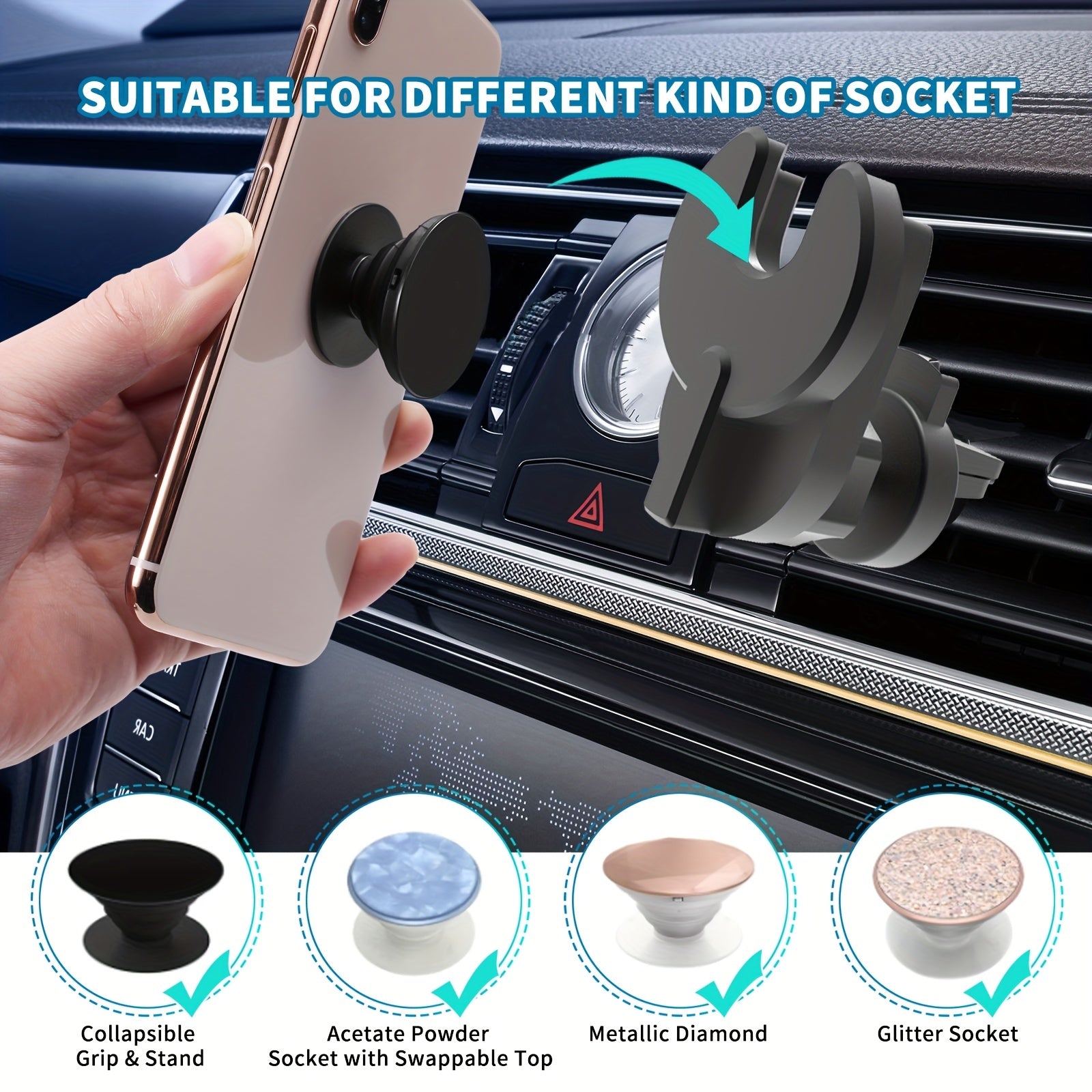 Soporte universal para teléfono de coche, clip de silicona para rejilla de ventilación, rotación ajustable de 360°