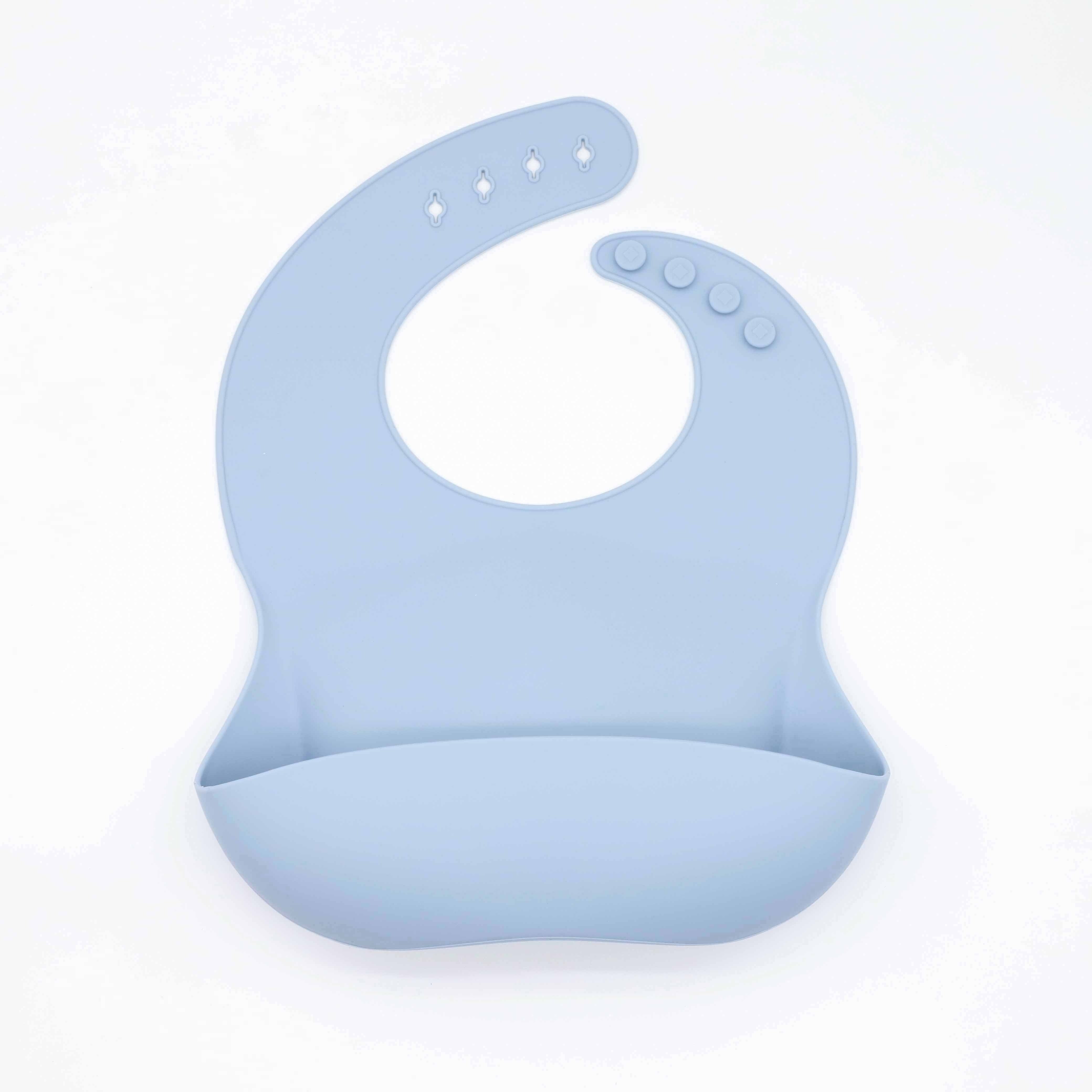 Adjustable Food Grade Silicone Feeding Bib for Babies and Toddlers with Food Catch Pocket