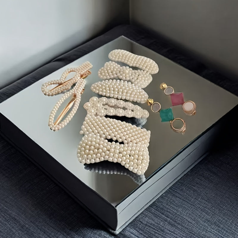 Wholesale French Style Pearl Hairpins Set for Women, Bow Tie Design, Plastic, Mixed Colors