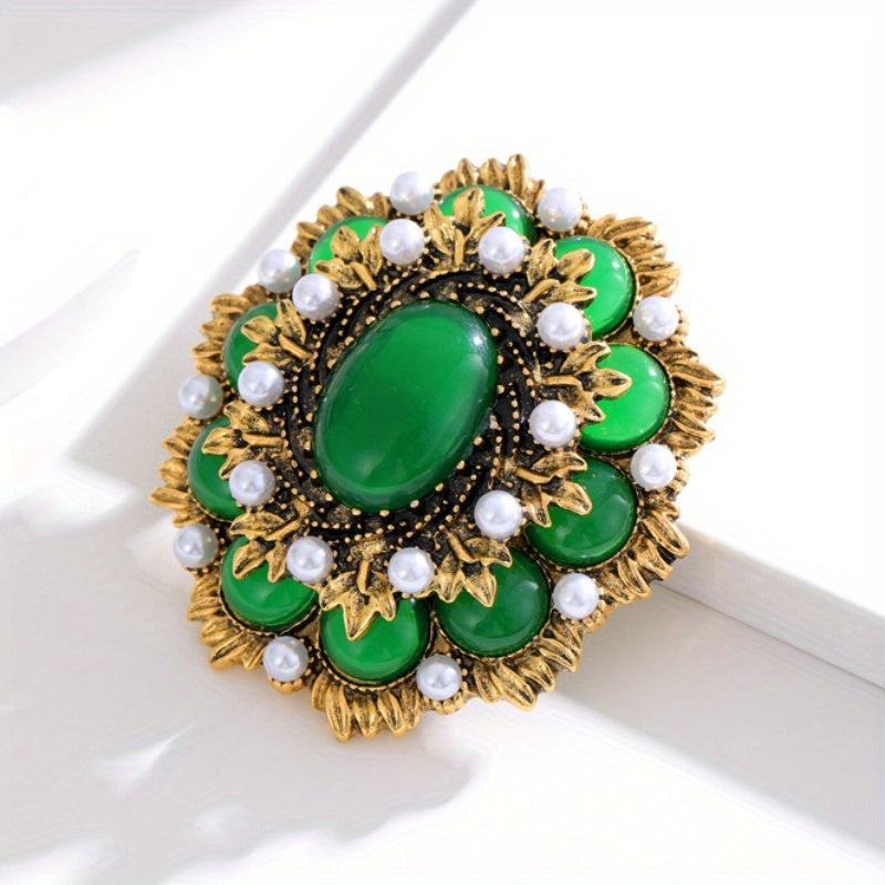 Women’s Baroque Style Brooch Rhinestones Pearl Retro Palace Emblem Jewelry