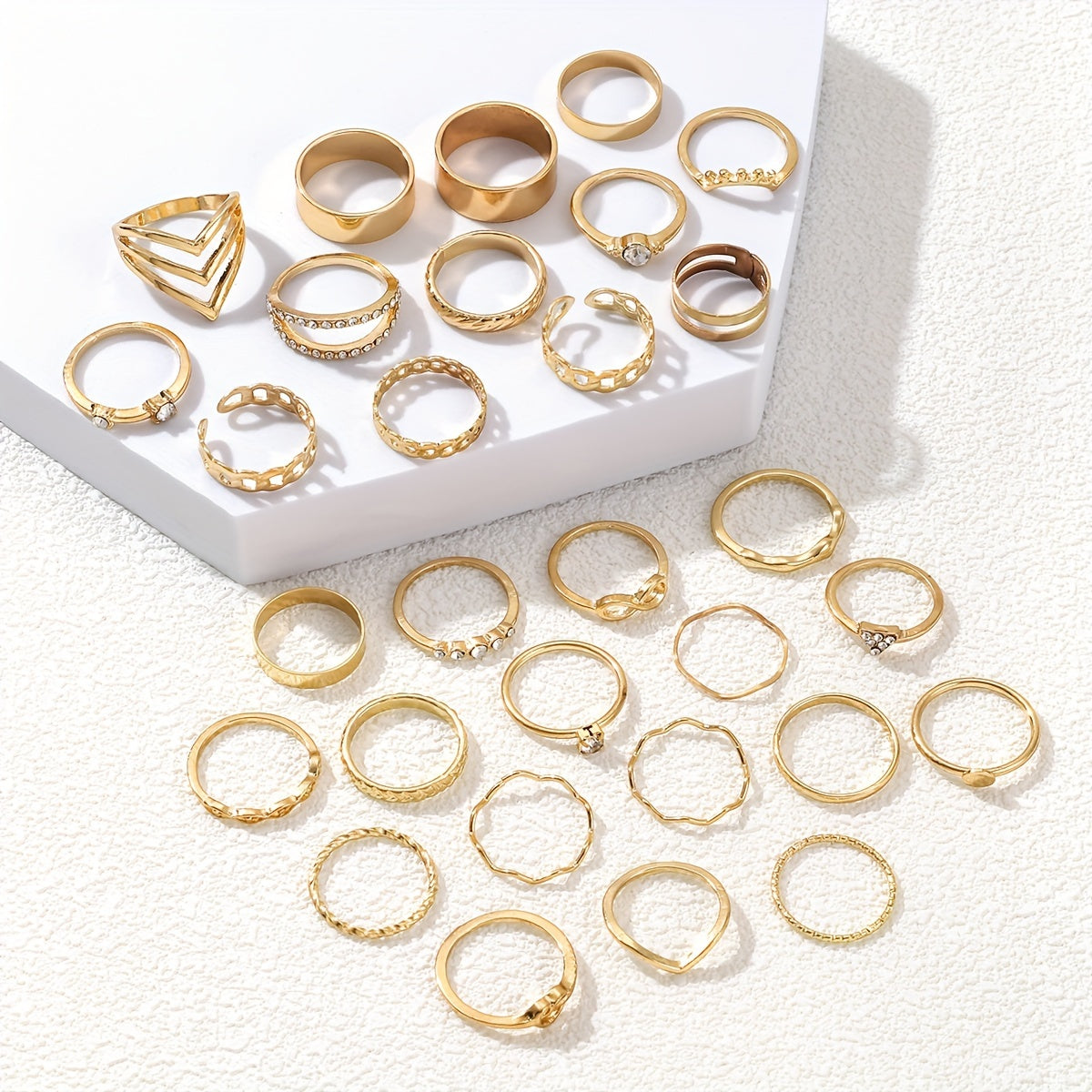 Women's Stackable Rings Set 30 Rhinestone Inlay Infinite Chain Jewelry for Daily Wear