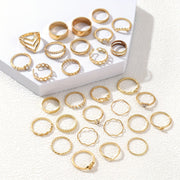 Women's Stackable Rings Set 30 Rhinestone Inlay Infinite Chain Jewelry for Daily Wear