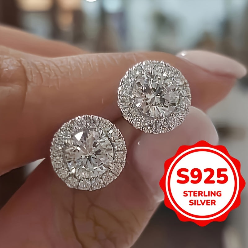 Sterling Silver Stud Earrings Cubic Zirconia for Women Gift