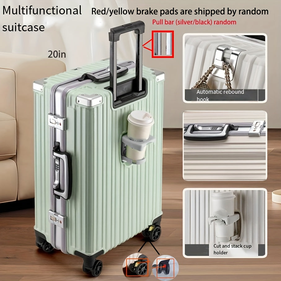 Spinner Wheel Carry-On Luggage 20 Inch Hard Shell Aluminum Frame with Cup Holder and Phone Holder White