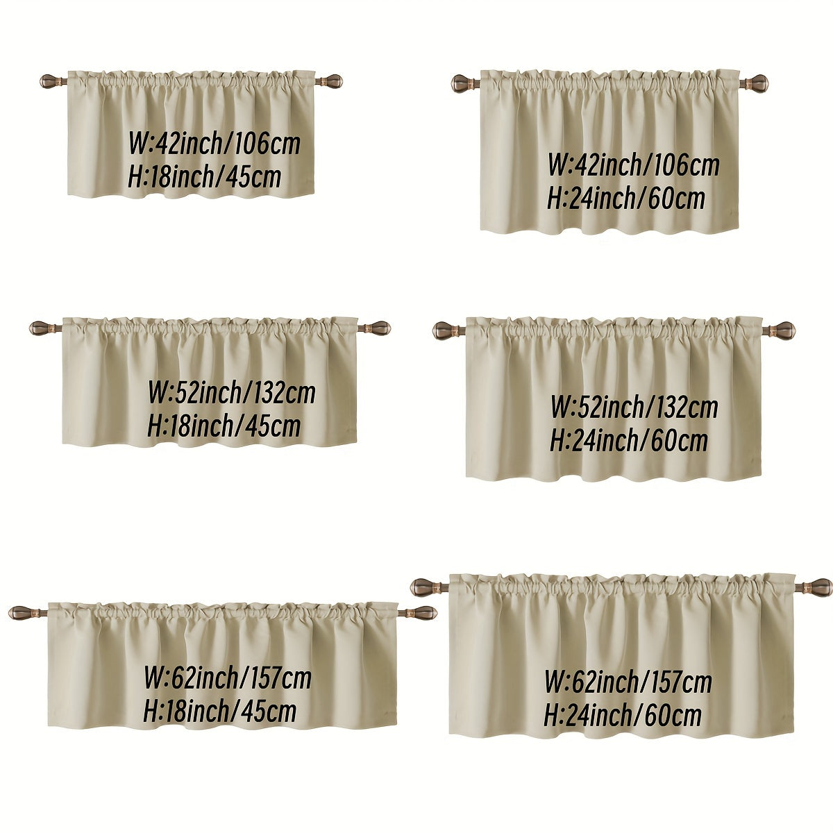 Blackout Insulated Rod Pocket Window Valance for Kitchen Black
