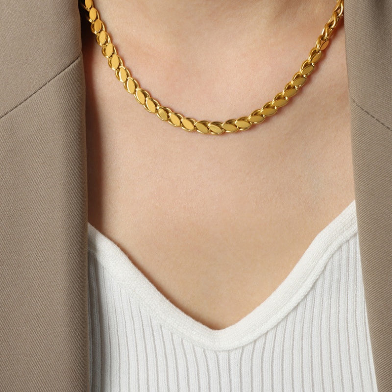 Gold-Plated Wheat Chain Necklace for Women Hip-Hop Style Stainless Steel