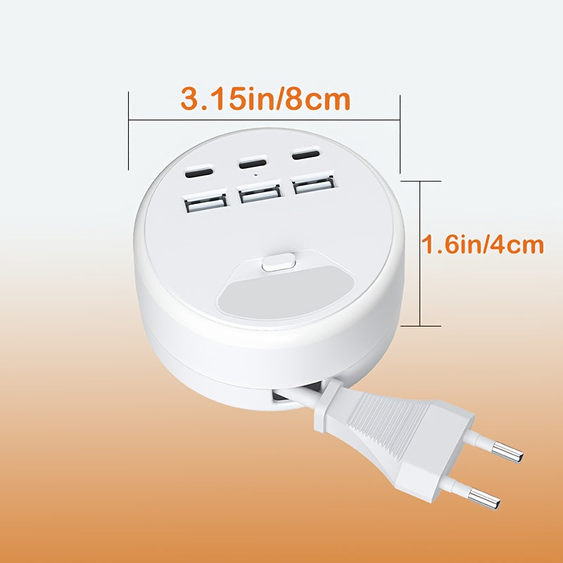 Multifunctional Power Strip with 6 USB Ports 8 Night Light Modes 1.2m Extension Cable