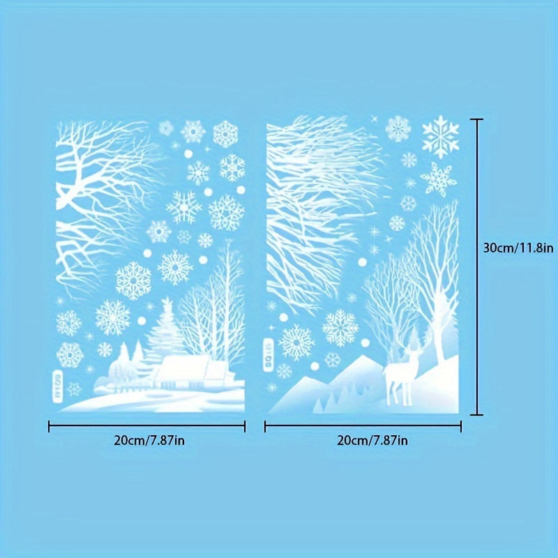 2 Pack Christmas Window Stickers Winter Forest Snow Hut Snowflakes Plastic Holiday Decor