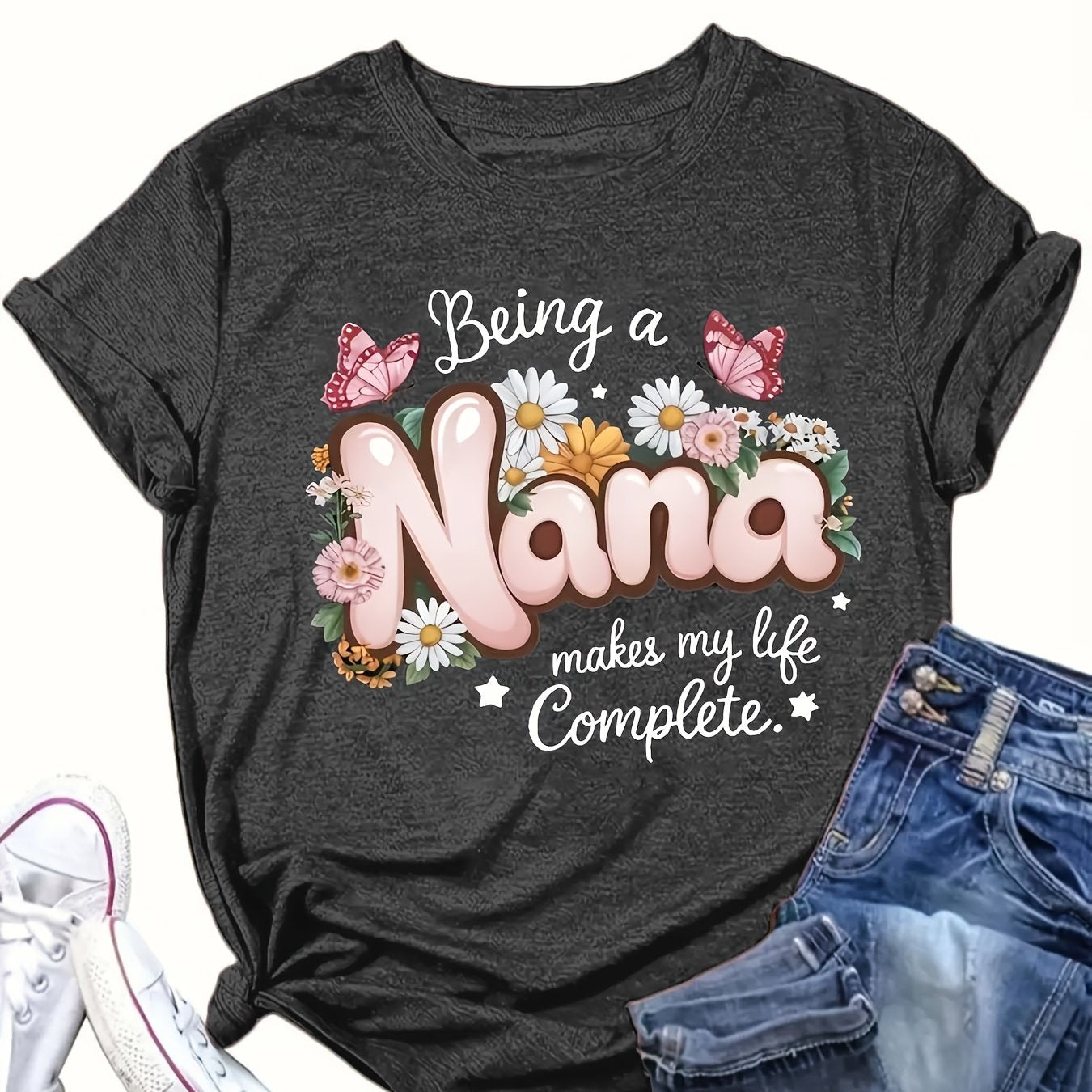 Women's Graphic T-Shirt Pink Floral Casual Loose Fit Summer Autumn Top