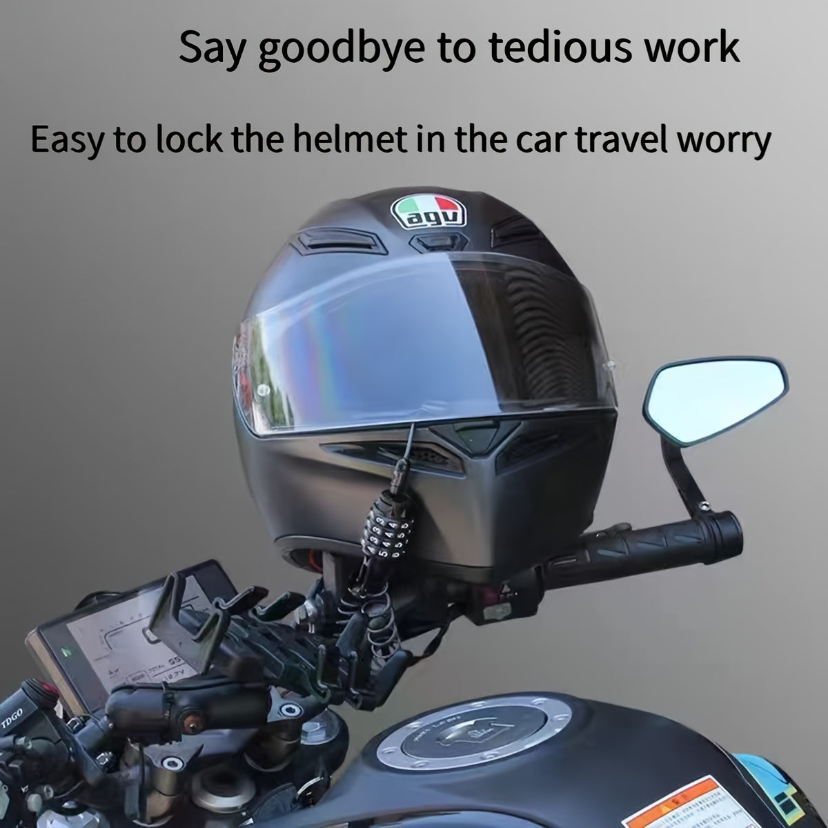 Motorcycle Helmet Lock Cable Steel Security Chain Black Coiled