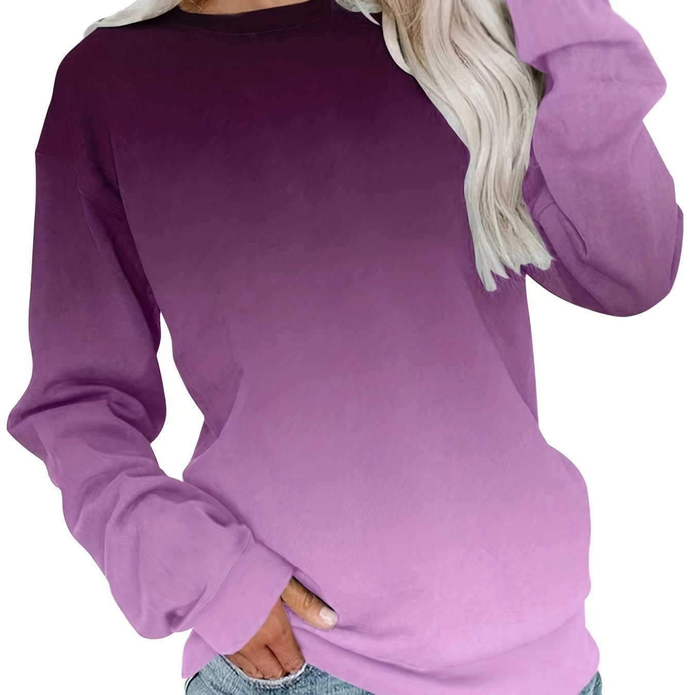 Women's Gradient Color 3D Print Pullover Sweatshirt Long Sleeve Casual Top