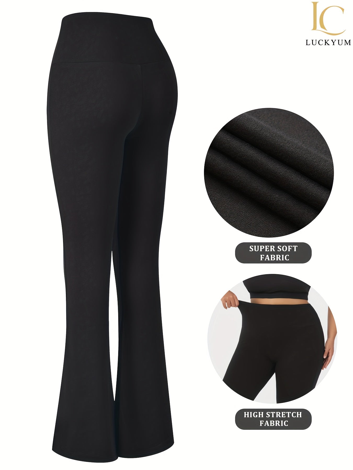 Plus Size Women's Stretchy High-Waisted Flare Leggings Olive Green Tummy Control