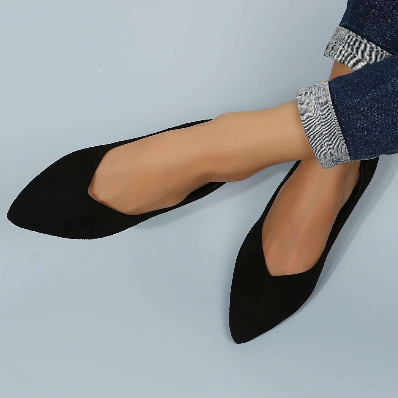 Zapatos planos negros de punta para mujer para uso diario de tallas grandes, ligeros y cómodos