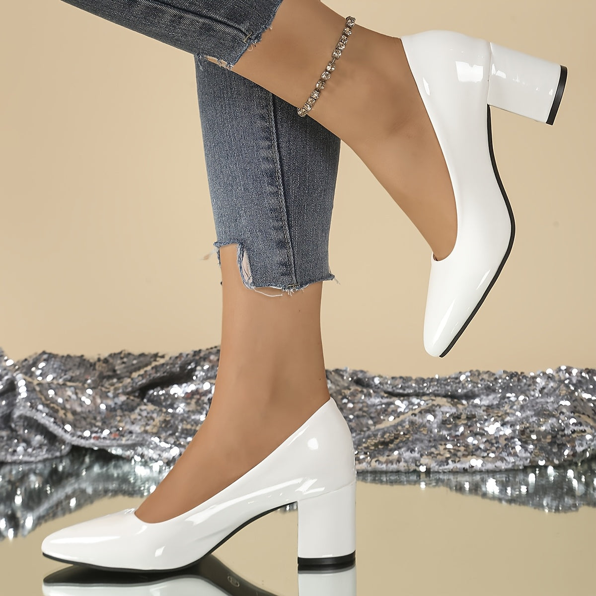 Women's Pointed Toe High Heels for Spring and Autumn with Chunky Heel