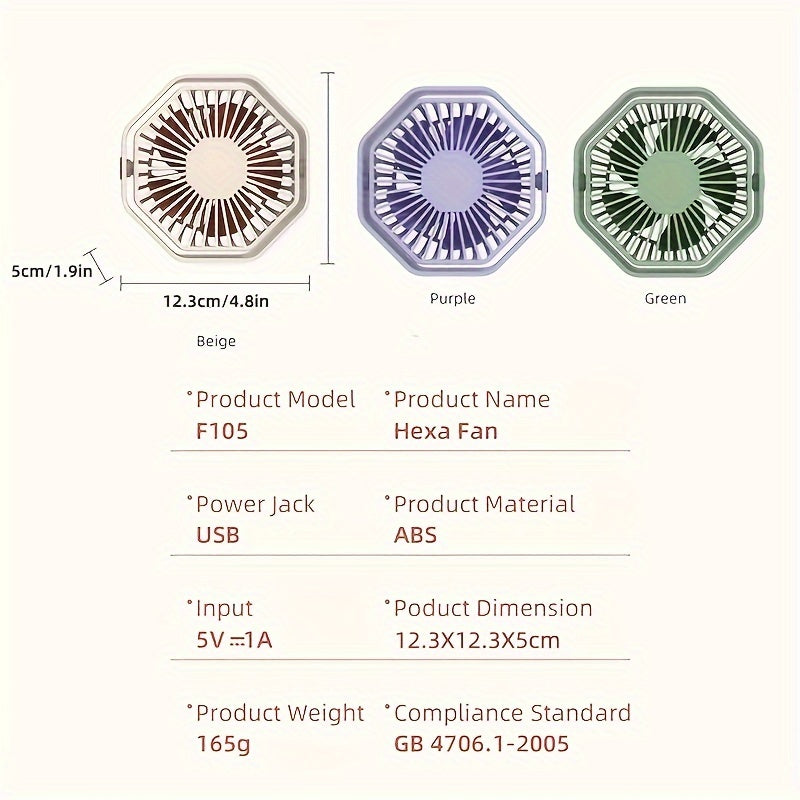 2024 USB Hexagonal Fan Portable Desktop Fan with Adjustable Speed and Manual Rotation