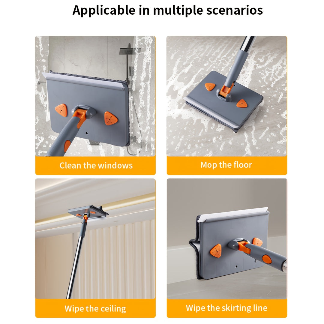 Multi-Functional Triangle Mop for Walls and Ceilings, Adjustable, Collapsible, 4 Washable Microfiber Pads