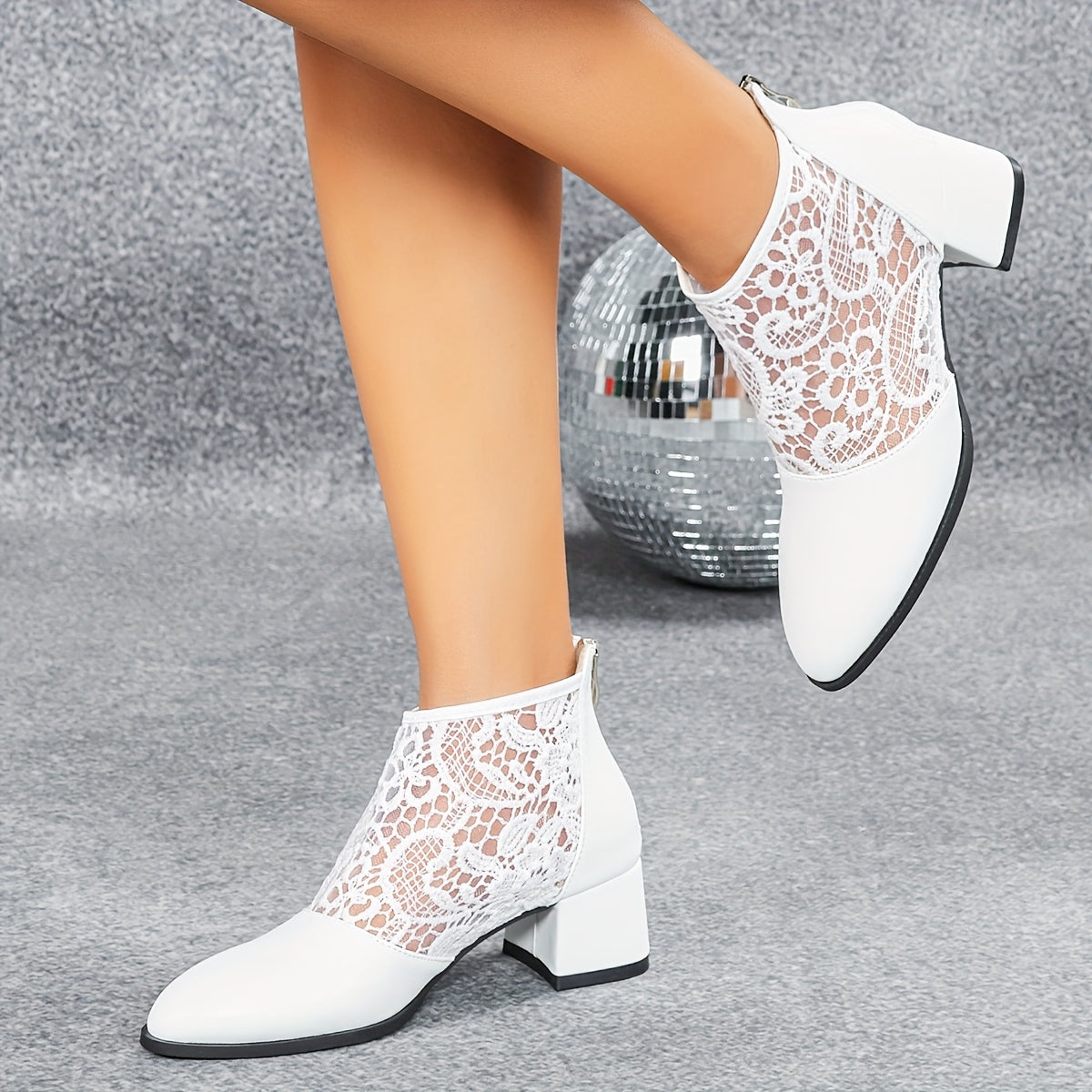 Women's Retro Lace-Up Chunky Heel Ankle Boots with Zipper Breathable Fabric